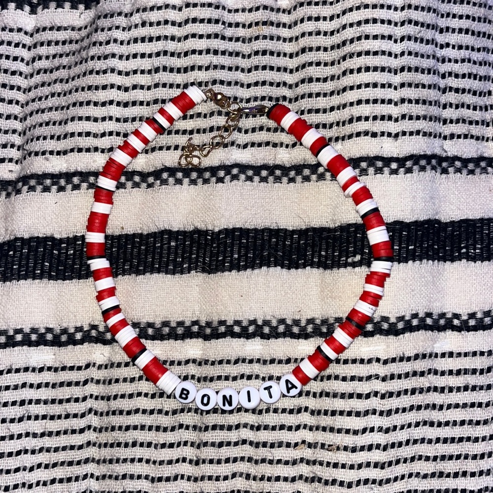 •Hand made red white and black choker•